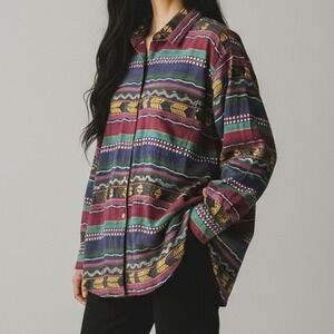 Diana Marco Vintage Womens Colorful Aztec Striped Button Down Shirt‎ Size 20/40
